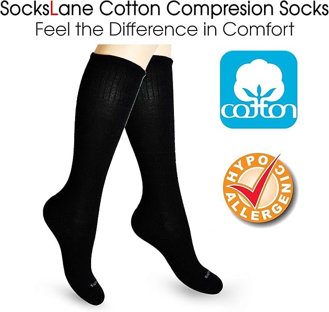 Cotton Compression Socks for Women & Men. 15-20 mmHg Support Knee-High Brown S/M