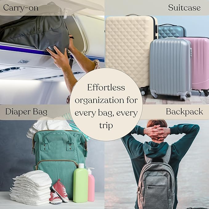 9 Set Packing Cubes - Suitcase Organizer, Cute Packing Cubes, Travel Bags Organizer for Luggage with Hanging Toiletry and Shoe Bag, Travel Essentials for Women, Men and Kids -Stripe