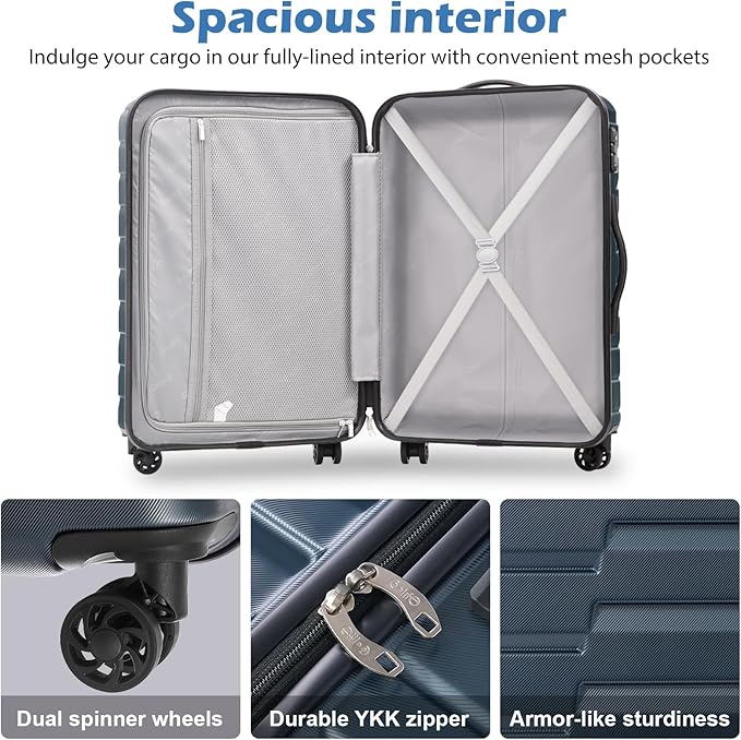 Coolife Medium Checked Luggage with Spinner Wheels Hardside Suitcase TSA Lock Telescopic Handle(Gray)