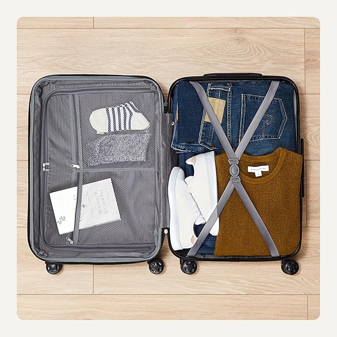 Amazon Basics 21" Hardside Carry-On Luggage, Hardshell Suitcase With Wheels, Expandable For Up to 25% More Space, With Scratch-Resistant Surface, Four Multi-directional Wheels, Light Blue