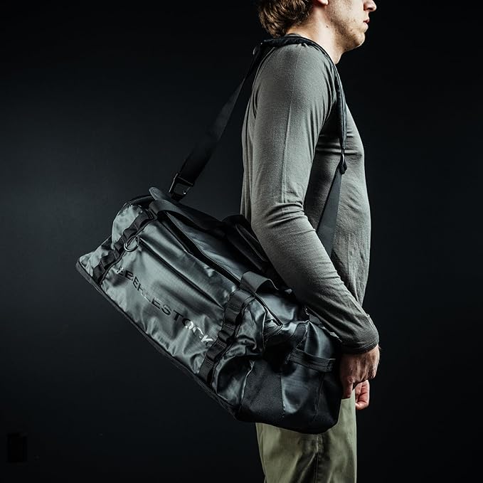 Eberlestock Hyllus Duffel Bag for Men - Durable, Water-Resistant, Small Men's Duffle Bag with Zipper Pockets, Ideal for Travel & Gym, Tactical Gear Bag, Hunting, Fishing, Camping - Dry Earth, 65L