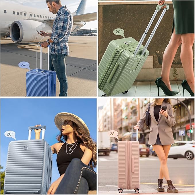 Hard Shell Suitcases Expandable Travel Luggage Sets 3 Piece, Carry on and Check in 3 Piece Luggage Suitcase Sets with Spinner Wheels Cup Holder Charger Built in (Caribbean Blue, 20/24/28)