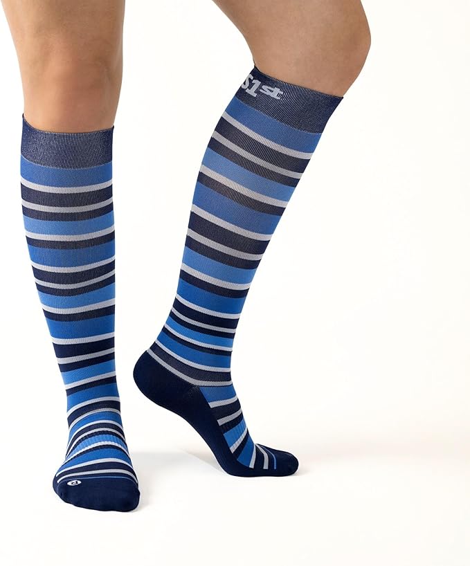 Medical Grade Compression Socks for Men & Women 15-20 mmHg by OrthoSleeve (Blue w/Stripes, Medium)