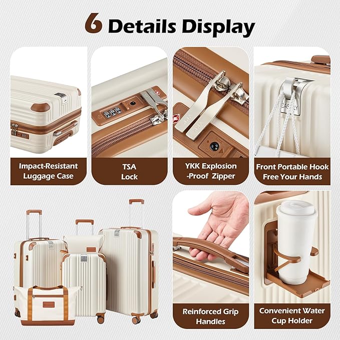 Luggage Set 3 Piece Luggage with PC+ABS Hardshell TSA Lock Spinner Wheels Carry on Lightweight Suitcase，YKK Zippers (Navy, 5 piece sets(20/24/28/DB/TB))