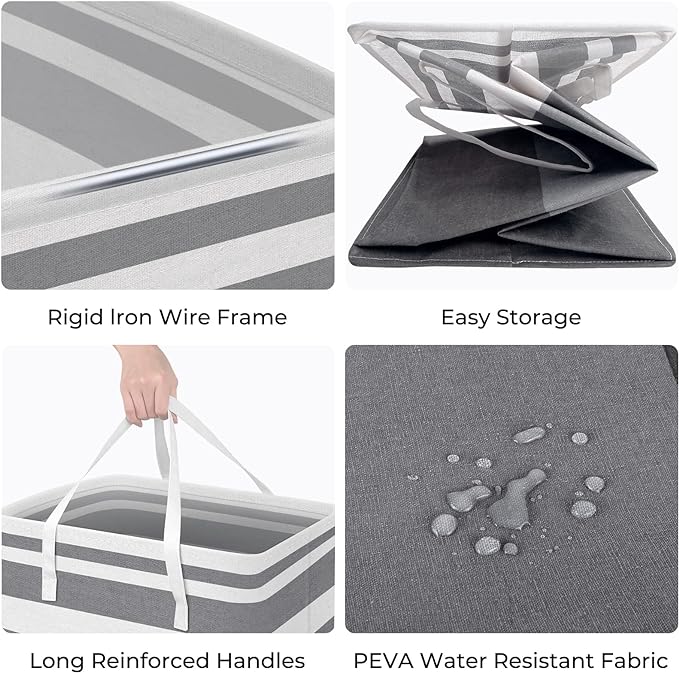 HomeHacks 2-Pack Large Laundry Basket, Waterproof, Freestanding Laundry Hamper, Collapsible Tall Clothes Hamper with Extended Handles for Clothes in The Dorm and Family Gradient Grey, 125L