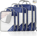 6 Set Compression Packing Cubes for Travel - Compressible, Lightweight, and Space-Saving Packing Cubes, Travel Essentials for Women, Navy