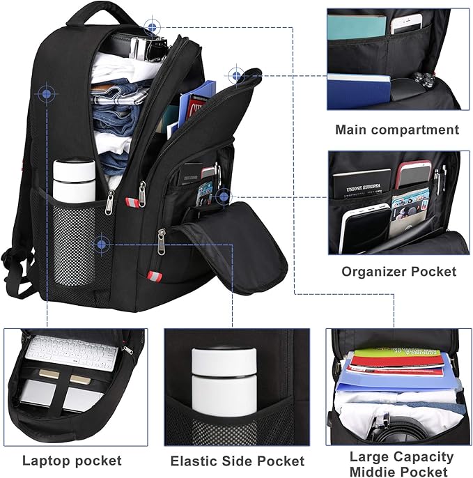 Laptop Backpack for Men, Large Anti-Theft Business Travel Backpack with USB Charging Port, Water Resistant College Computer Bag for Men/Women for 17 Inch Laptop and Notebook