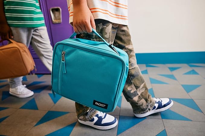 PackIt Freezable Classic Lunch Box, Dino Camo Charcoal, Built with EcoFreeze Technology, Collapsible, Reusable, Zip Closure With Zip Front Pocket and Buckle Handle, Designed for Lunches