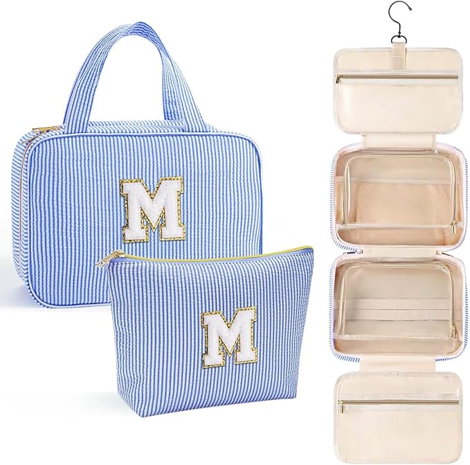 YOOLIFE 13 14 15 16 17 18 19 Year Old Girls Birthday Gifts - Hanging Toiletry Bag, Personalized Gifts for Women Teen Girls Daughter Sister Friends - Letter M, Blue