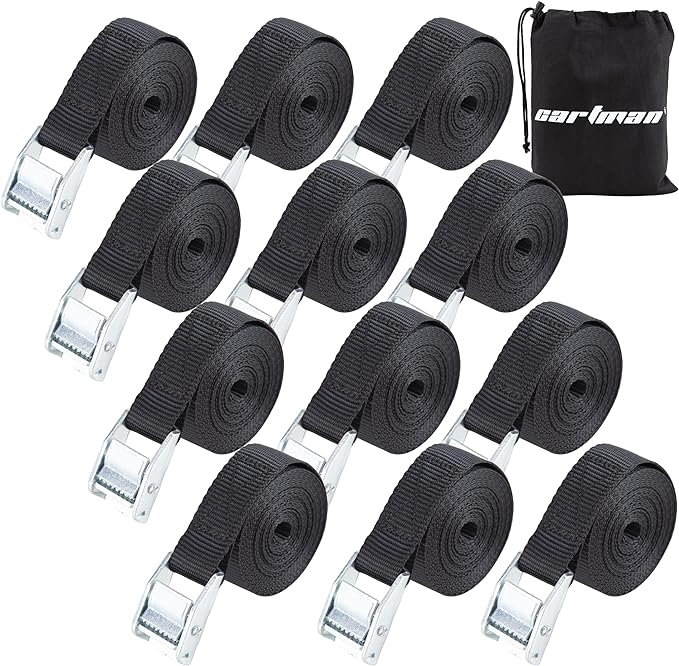 Cartman 1" x 12' Lashing Straps Cargo Tie-Down Strap Up to 600lbs, 12pk in Carry Bag, Black