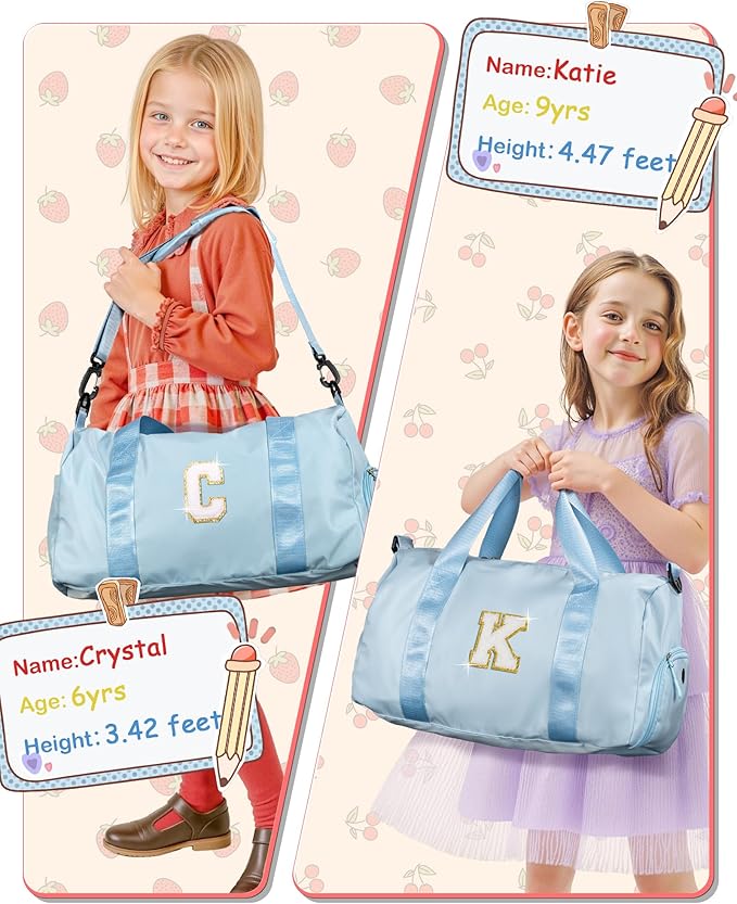 Presents For Girls-Girl Gym Bag with Shoe Compartment, Kid Personalized Weekender Overnight Bags, Travel Tote with Makeup Pouch, Gift for 3 4 5 6 7 8 9 10 11 12 Year Old Girls (Letter S)