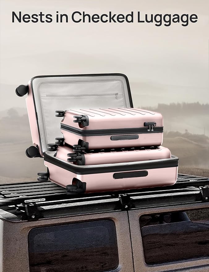 Carry on Luggage 22 X 14 X 9 Airline Approved, 20 Inch Luggage for 3-5 Days Travel, Double Spinner Wheels, 100% Hardshell PC, TSA Lock (00-Pink (Expandable), Checked 24-Inch)
