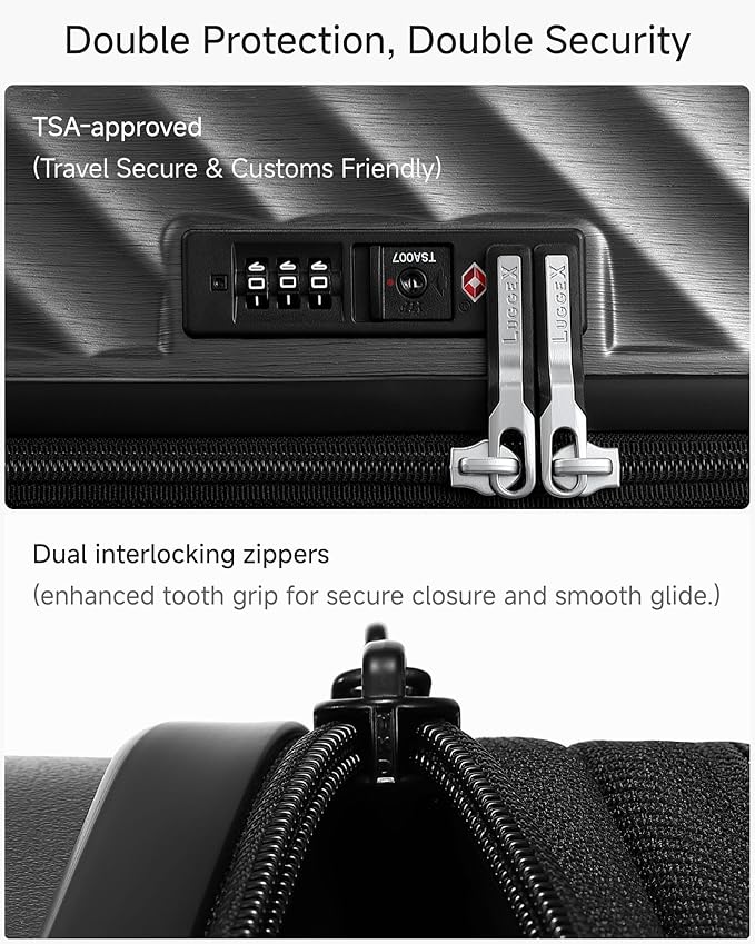 Trunk Luggage, Expandable PC Hard Shell Large Checked 28 Inch Suitcase with Shock - Absorbing Wheels & TSA Lock, Black, 91L - 105L