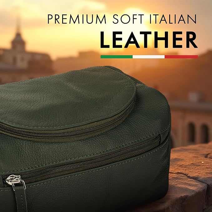 ELIZO Premium REAL Leather Toiletry Bag for Men Dopp Kitt Hanging Mens Toiletry Large TSA Toiletries Bag Shaving Grooming Bag Organizer Espresso