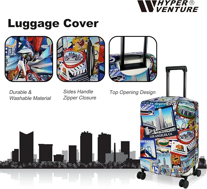 HYPER VENTURE Washable Luggage Cover - Fashion Suitcase Protector Fits 27-30 Inch Luggage (Travel Location, L)