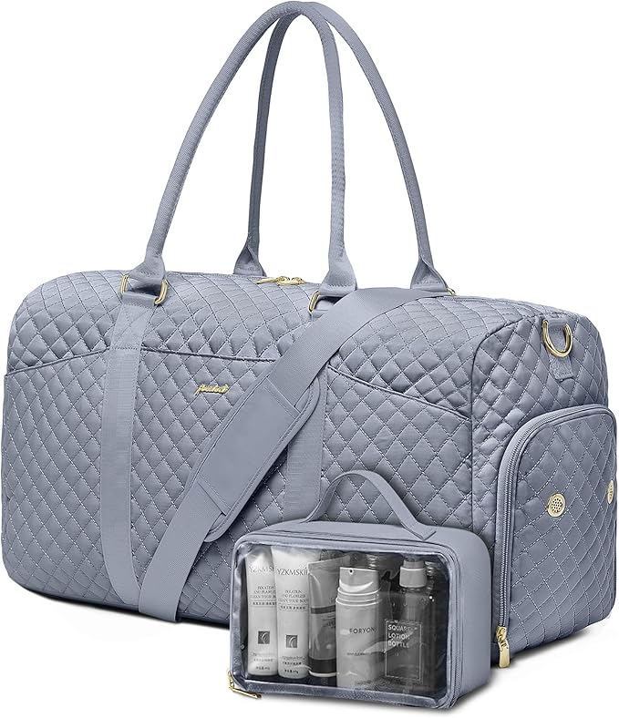 Weekender Travel Duffle Bag for Women - Carry on Bag with Shoe Compartment Overnight Bags with Toiletry Bag Wet Pocket Weekend Traveling Yoga Gym Hospital Bags for Labor and Delivery Grey