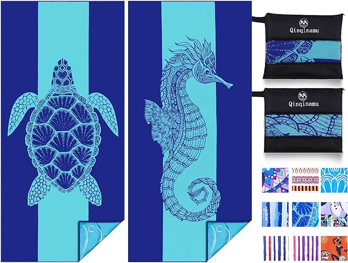 2 Pack Microfiber Lightweight Beach Towel 71"x32" Oversized Extra Large Thin Sand Free Towels Travel Swim Pool Yoga Gym Camping for Adults Women Men Beach Essentials Accessories Vacation Gift