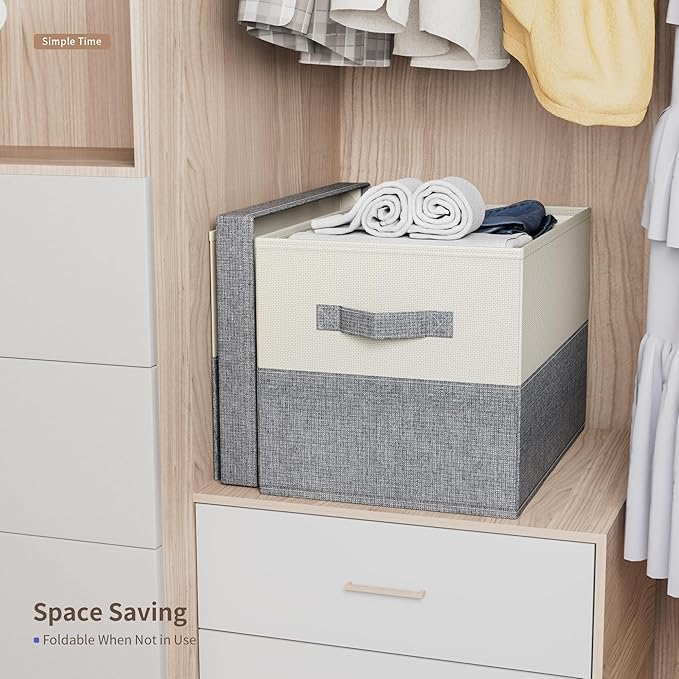 Fabric Large Storage Bins with Lids 3 Pack Collapsible, Linen Closet Organizers and Storage, Baskets for Organizing, Purse Organizer for Closet, Shelf Baskets, 15x10.6x10