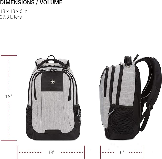 SwissGear Cecil 5505 Laptop Backpack, Heather Grey, 18-Inch