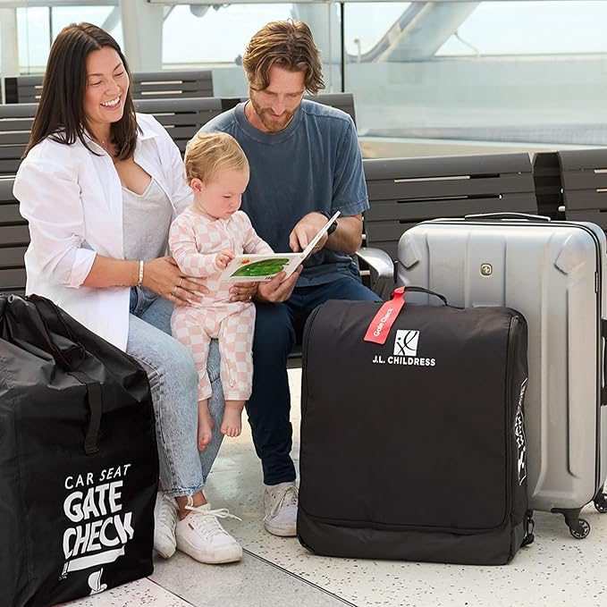 J.L. Childress Compact Travel Stroller Bag for Airplane - Fits Most Compact-Fold Single Baby Strollers, Compatible with UPPAbaby MINU, GB Pockit, Nuna TRVL & More, AirTag Compatible - Black