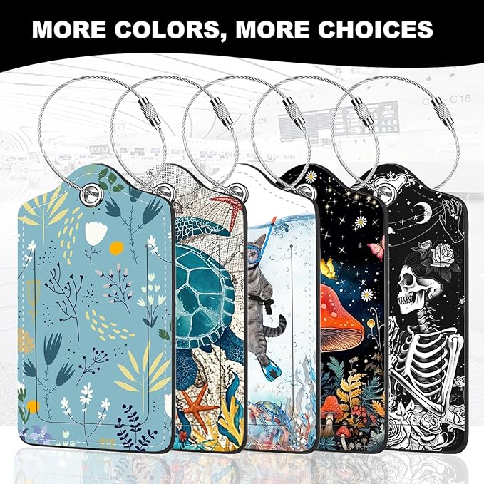 2Pack Luggage Tags for Suitcases, Cute Unique Pu Leather Cruise Luggage Tag with Privacy Cover ID Label Address Card and Metal Ring Suitable for Women Men Kids Travel Bag Little White Flower