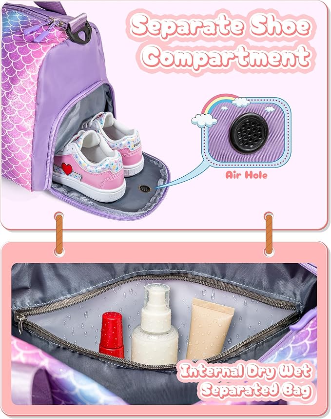 Birthday Gifts for Granddaughter-Girl Gym Bag with Shoe Compartment, Kid Personalized Weekender Overnight Bags, Initial Travel Tote with Makeup Pouch Valentine's Day Gift for Kids (Letter I)