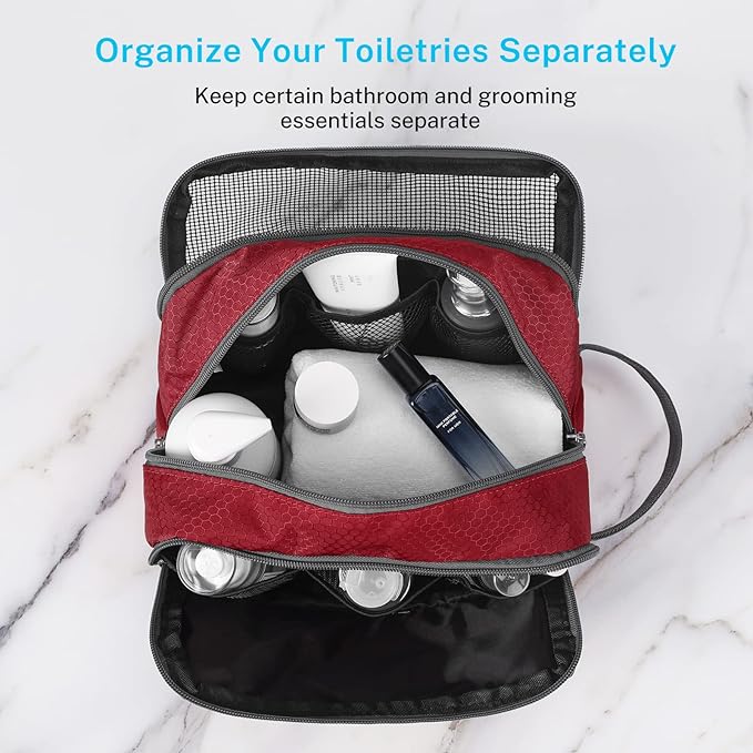 Gonex Travel Toiletry Bag Nylon, Dopp Kit Shaving Bag Toiletry Organizer Red