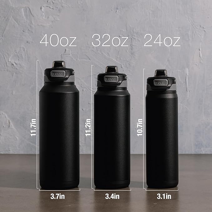ZULU Powerfill Pro 24oz Stainless Steel Water Bottle with Quick Fill Lid, Triple Walled Vacuum Insulated Metal, Leak Proof Locking Lid, Sip and Chug, Reusable BPA Free, Black