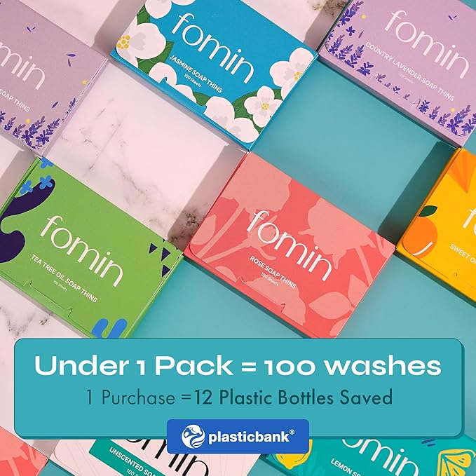 FOMIN - Antibacterial Paper Soap Sheets for Hand Washing - (300 Sheets) Unscented Portable Travel Soap Sheets, Dissolvable Camping Mini Soap, Portable Hand Soap sheet