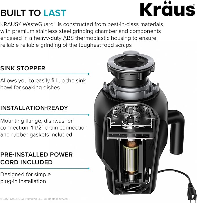 KRAUS Standart PRO™ 32-inch 16 Gauge Undermount 60/40 Double Bowl Stainless Steel Kitchen Combo with WasteGuard™ Continuous Feed Garbage Disposal, KHU103-32-100-75MB