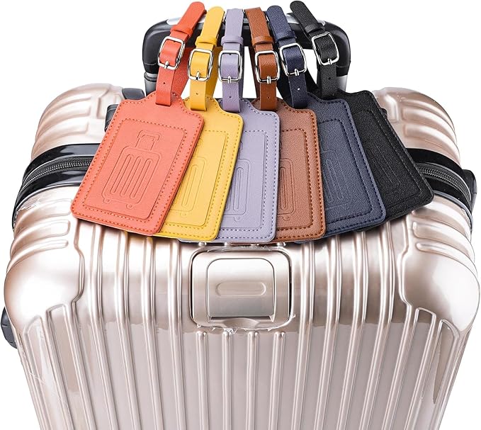Teskyer Luggage Tags for Suitcases, TSA Approved with Privacy Protection Cover, Premium Faux Leather Bag Tags for Travel - 4 Pack, Purple