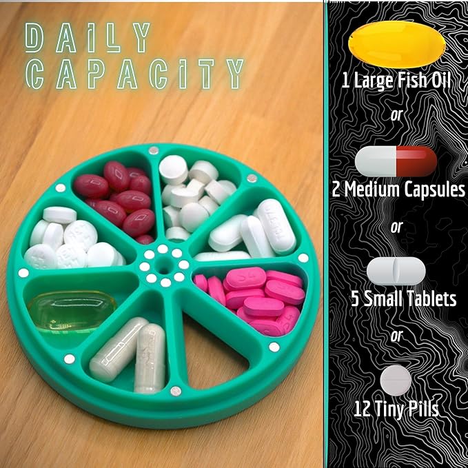 Travel RX Pill Case by Type Two Labs – Weekly 7 Day Pill Box, Compact Magnetic Organizer for Pills fits Purses or Pockets, Rugged Daily Caddy Holds Vitamins, Supplements and Medication. (Peach)