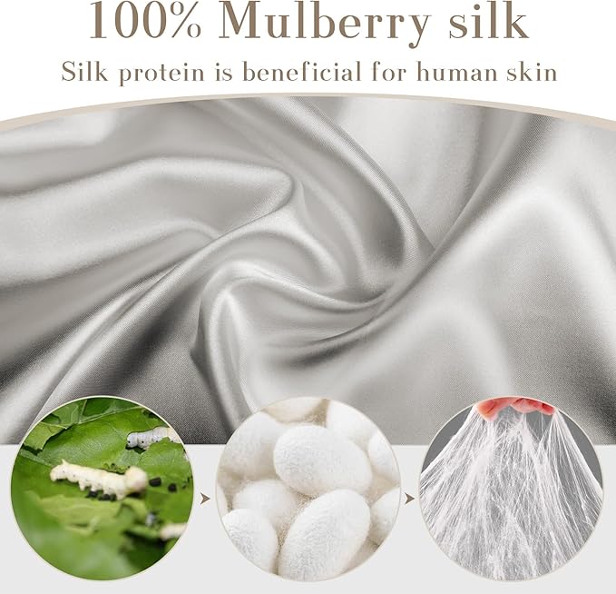 100% Mulberry Silk Sleep Mask Eye Mask for Women Man with Adjustable Band, for Side Sleeper Blackout Sleep Mask for Travel Rest and Office (Gray)