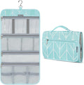 PAVILIA Hanging Toiletry Bag Women Men, Travel Kit Foldable Large Toiletries Organizer, Roll up Cosmetics Makeup Bag Accessories, Waterproof Essentials Jewelry Case (Teal Chevron)