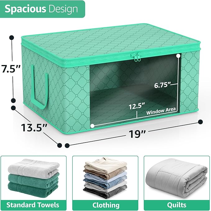 Sorbus Medium Clothes Storage Bags - Foldable Blanket Storage Bins for Organizing Bedroom, Closet, Clothing, Comforter, Organization with Clear Window, Lids and Carry Handles - Set of 12