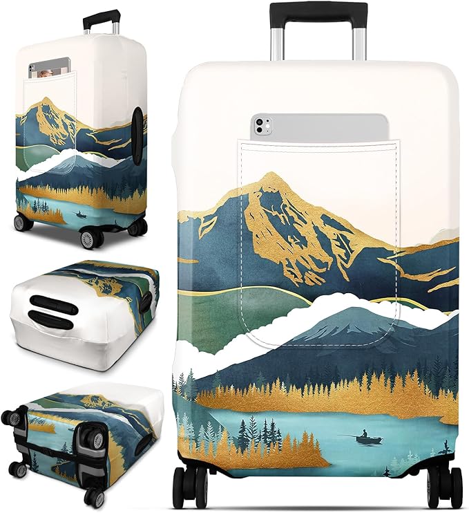 Slohif Luggage Cover for Suitcase Tsa Approved Protector - Luggage Sleeve Large Suit Case Cover Travel Stretch Baggage Case Protective Washable Fit 24-27 Inch Mountain M