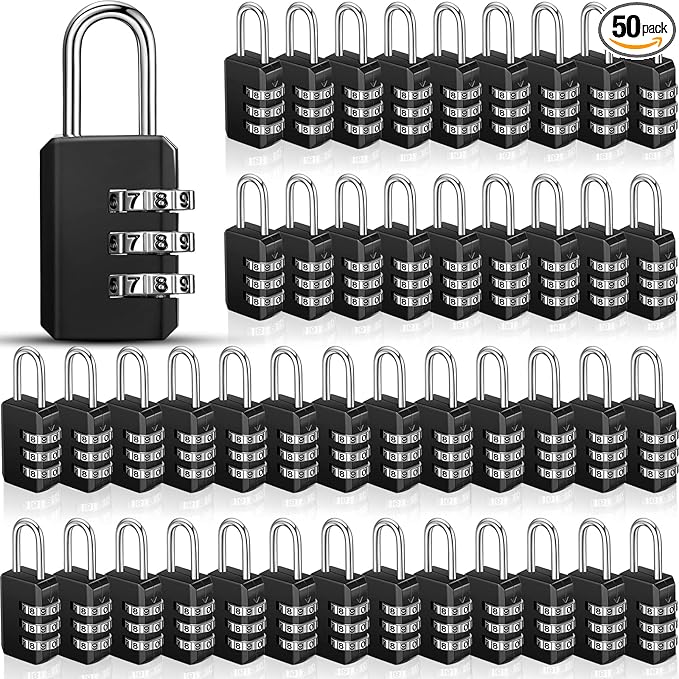 Chumia 50 Pack 3 Digit Combination Lock Small Combo Locks Waterproof Luggage Number Padlock for Backpack Suitcases Traveling Toolbox School Gym Employee Locker