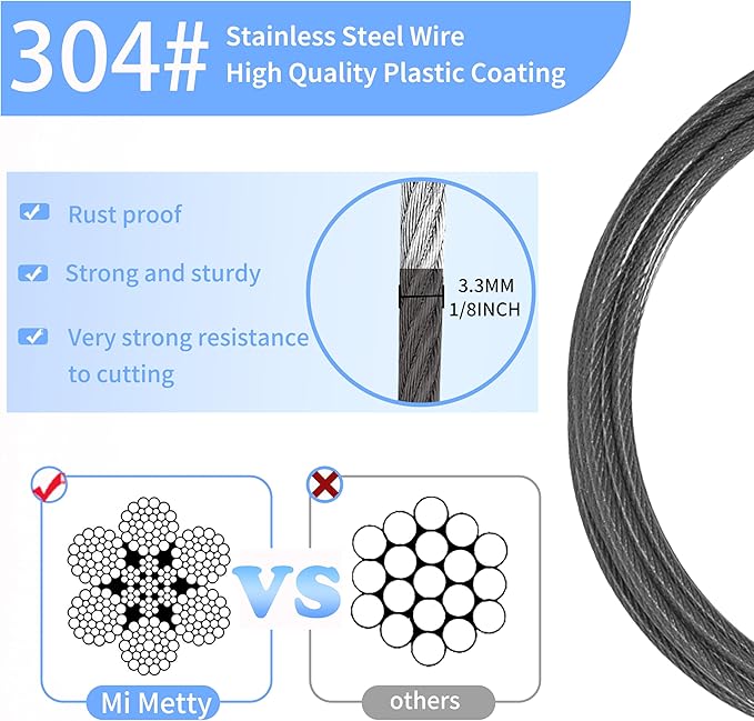 3.3mm (1/8 Inch) Outdoor Travel Stainless Steel Security Cable-6ft Luggage Lock Safety Wire Flexible Steel Wire Rope with Double Loop Safety for Luggage, Bike, Lock (Balck+Red, 6ft-(2Pack)