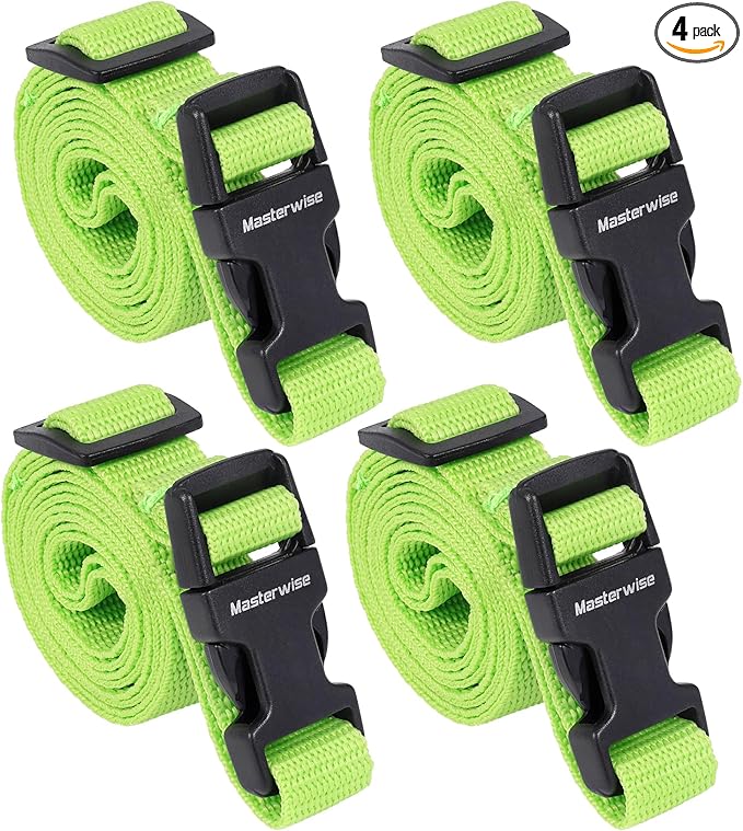 Buckle Straps with Clips, Adjustable Nylon Straps with Buckle, Packing Strap, Green 4 Pack (4‘x0.75“)