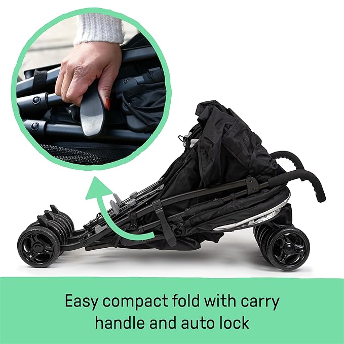 Summer Infant 3Dlite Folding Lightweight Side by Side Double Stroller with 5-Point Safety Harness for Infants and Toddlers, Black