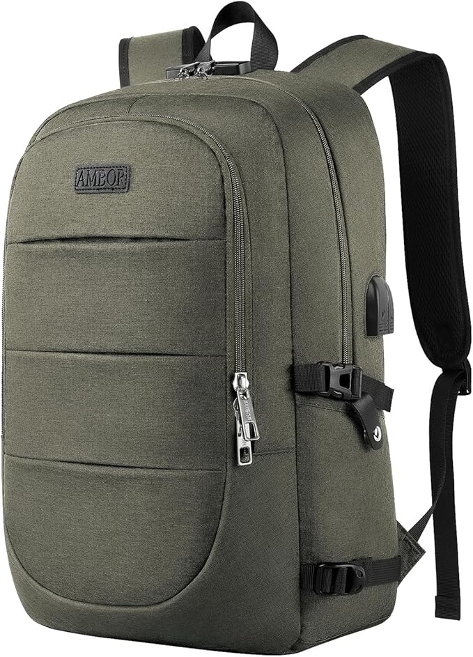 AMBOR Anti Theft Backpack, 15.6-17.3 inch Business Laptop Carry on Backpack with USB Charging Port and Headphone Interface, Travel Backpack for Men & Women
