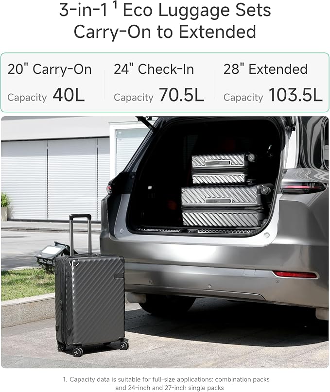 LUGGEX Luggage with Spinner Wheels, Polycarbonate Expandable Hard Shell Suitcase, Checked Medium 24 Inch, Charcoal Metallic