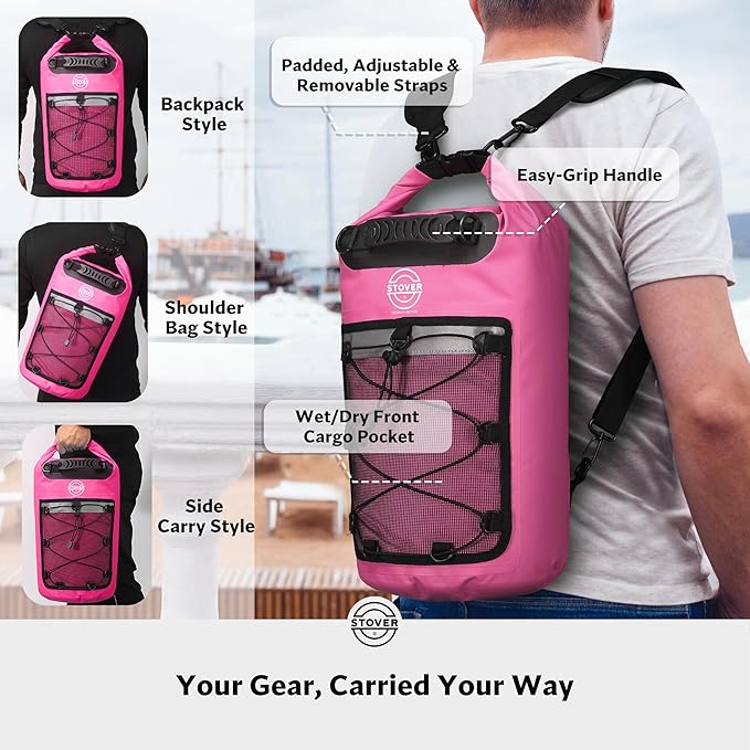 STOVER 5/10/25/30/40/55L Waterproof Backpack- Floating Dry Bag for Kayaking, Travel, Beach, Hiking, & Camping, Men/Women