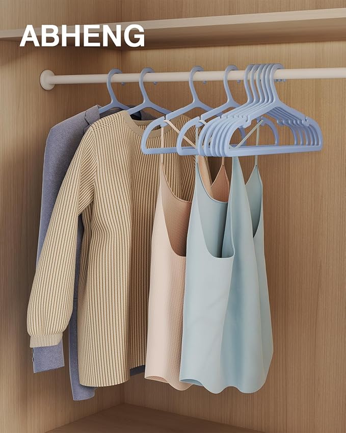 100 Pack Clothes Hangers, Non Slip Plastic Coat Hangers, Space Saving, Heavy Duty, Hanging Dry Wet Clothes, 16.4" x 8.3", Light Blue, UAPY05100L
