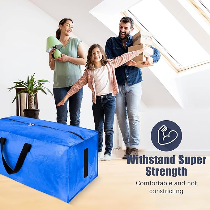 8 Pack Large Strong Moving Bags with Zippers & Carrying Handles - Water-Resistant - Heavy Duty Storage Tote for Space Saving, Fold Flat, Alternative to Moving Box (Multicolored)