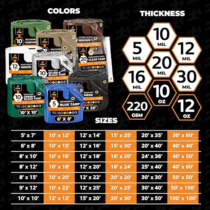 Multipurpose Protective Cover Brown Poly Tarp 20' x 25' - Durable, Water Resistant, Weather Resistant - 5 Mil Thick Polyethylene - by Xpose Safety