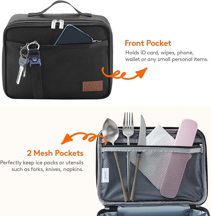 Lifewit Freezable Lunch Box, Insulated Reusable Lunch Bag with 2 Ice Packs, Mini Cooler Snack Bag for Bento Box for Salad, Sandwich, Snacks fo Men Women for Work, Black 5L