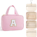 TOPEAST Hanging Toiletry Bag Makeup Bag for Women Girls, Large Capacity Personalized Initial Toiletry Bag Cosmetic Bag, Birthday Gifts for Women Teen Girls, Pink A