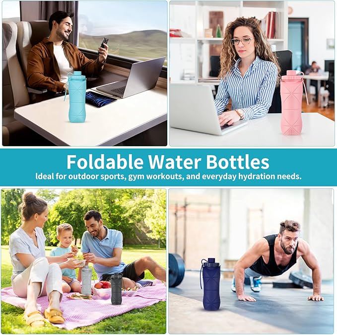 Silicone Collapsible Water Bottles,Lightweight Reusable Leakproof For Traveling Camping Hiking Cycling Sports Outdoor,Foldable Portable Travel Water Bottle 600ML Pink 1Pack.