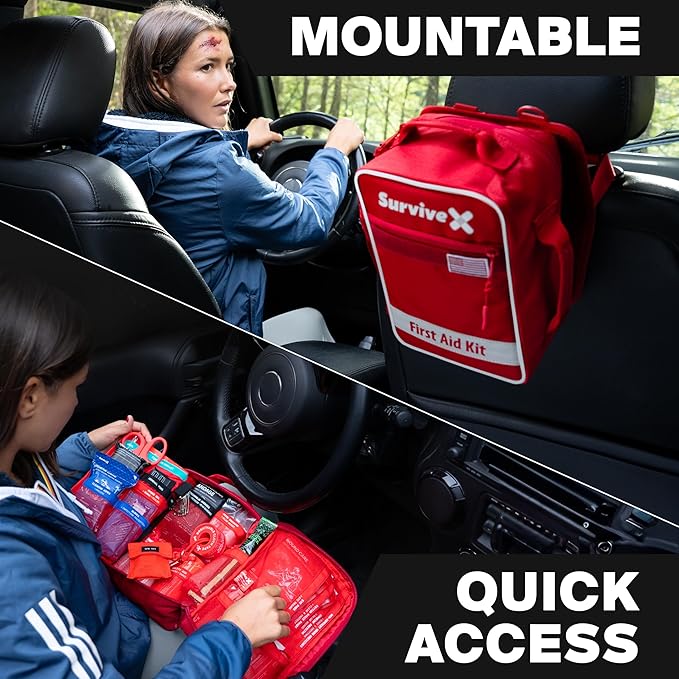 Large First Aid Kit for Car, Travel & Home - Emergency Kit for Hiking, Camping, Backpacking and Outdoors - Includes Zip Stitch Wound Closure Strips